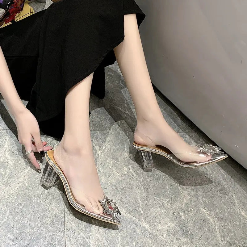 Versatile Heeled Sandals for Any Occasion---Spring and Autumn Fashion Banquet Transparent Comfortable Solid Color