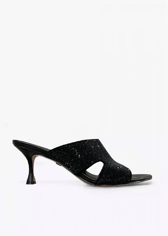 Stiletto Heel Pumps with Perfect Fit--Beaded Cutout Low Heel - Black-Fashionable & Classic