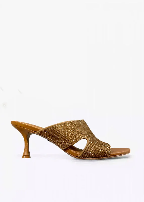 Stiletto Heel Pumps with Perfect Fit--Beaded Cutout Low Heel - Camel-Fashionable & Classic