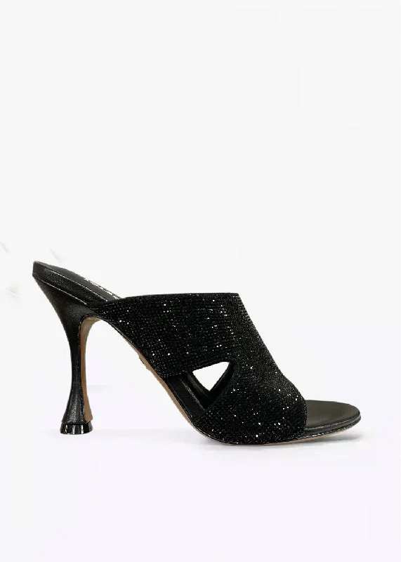 Stiletto Heel Pumps with Perfect Fit--Beaded Cutout Heel - Black-Fashionable & Classic