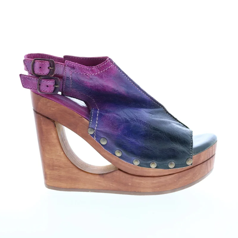 Bed Stu Imelda F399012 Womens Purple Leather Hook & Loop Wedges Heels Shoes---Comfortable Leather Pumps for Office and Everyday Wear