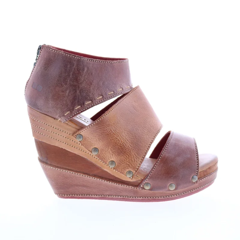 Bed Stu Jessie F386015 Womens Brown Leather Zipper Wedges Heels Shoes---Comfortable Leather Pumps for Office and Everyday Wear