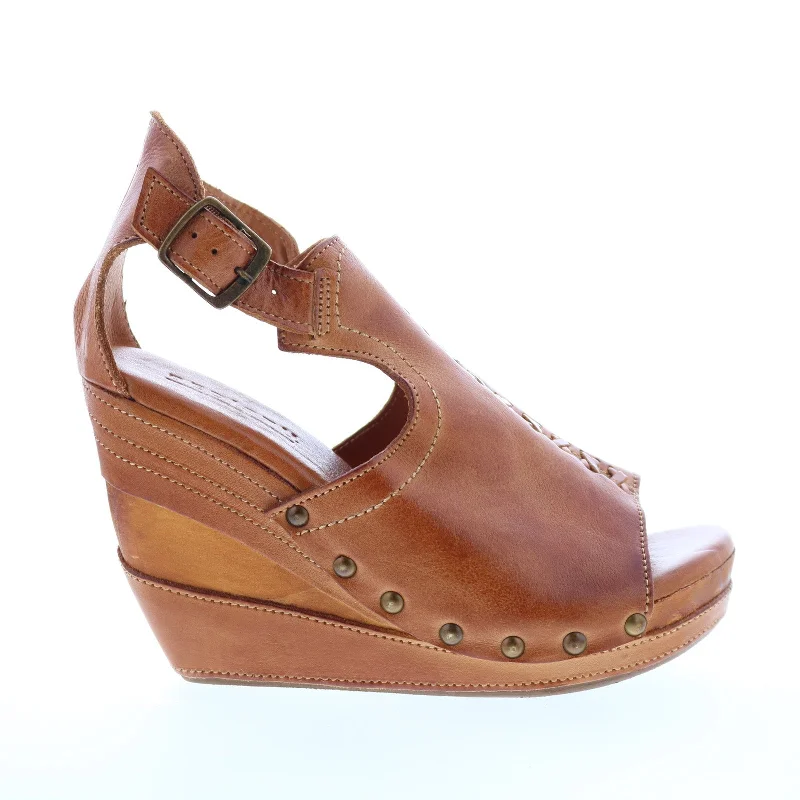 Bed Stu Julissa F399006 Womens Brown Leather Hook & Loop Wedges Heels Shoes---Comfortable Leather Pumps for Office and Everyday Wear