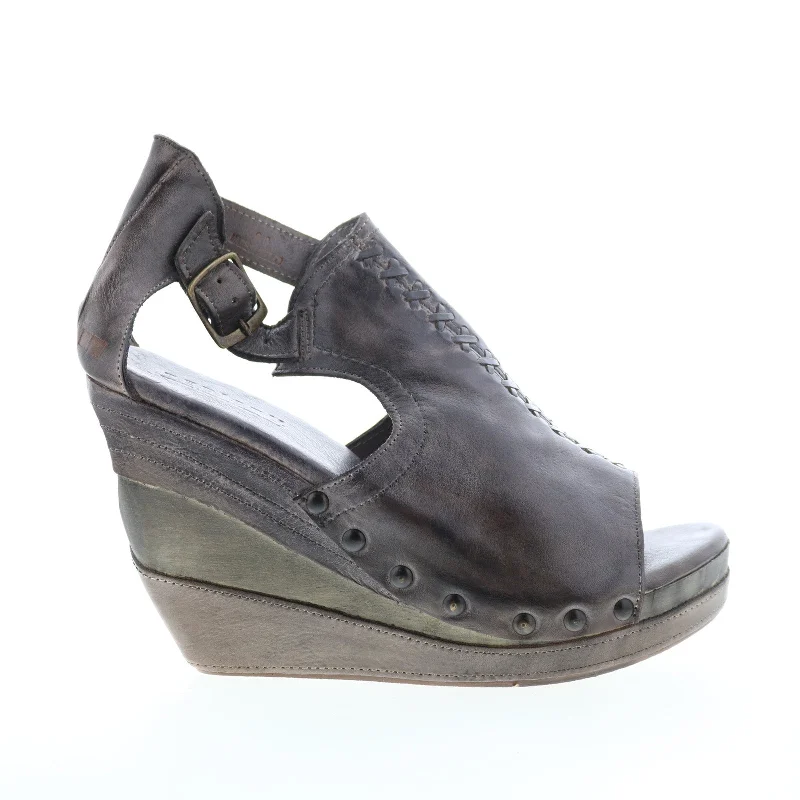 Bed Stu Julissa F399006 Womens Gray Leather Hook & Loop Wedges Heels Shoes---Comfortable Leather Pumps for Office and Everyday Wear