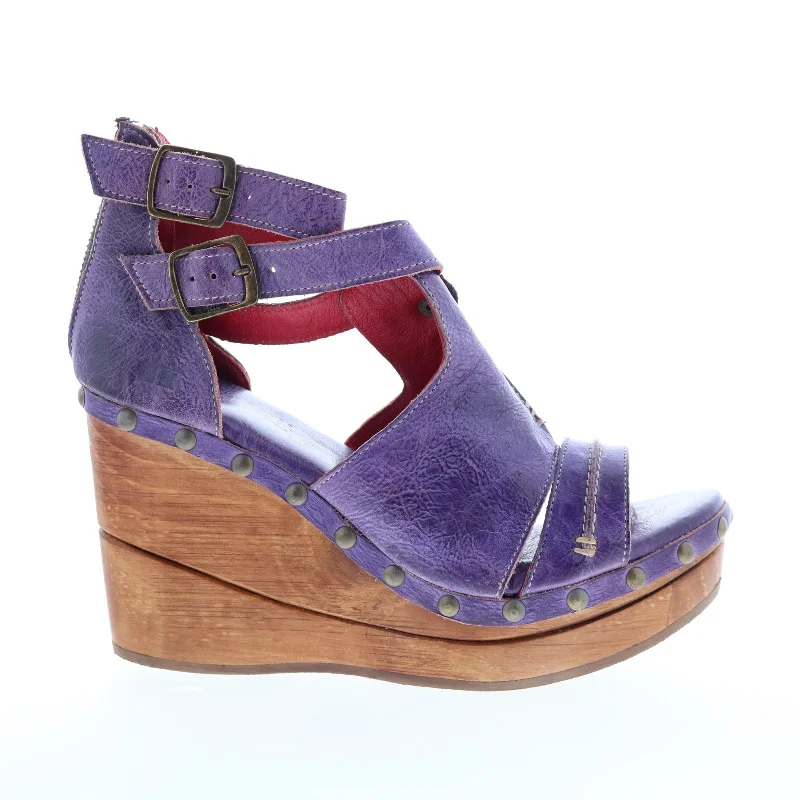 Bed Stu Princess F399029 Womens Purple Leather Zipper Wedges Heels Shoes---Comfortable Leather Pumps for Office and Everyday Wear