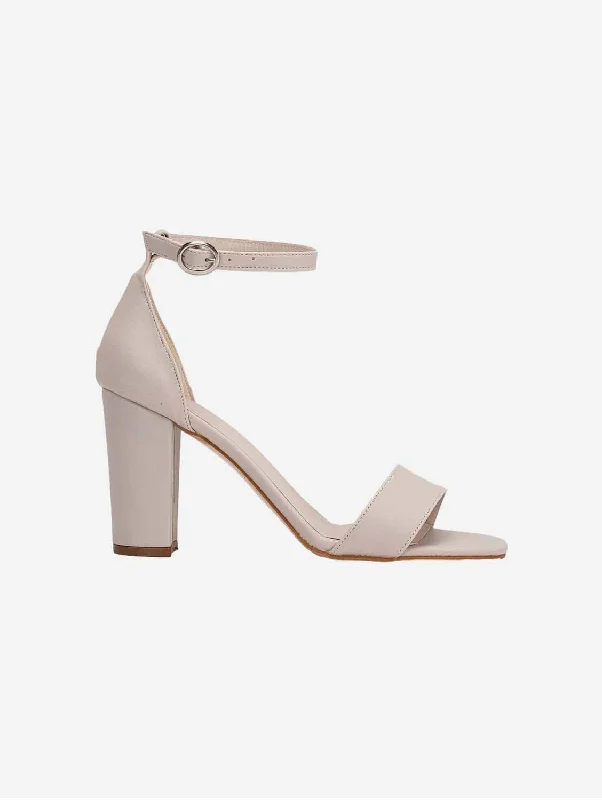 Stylish Open Toe Heels for Summer--Jess Open Toe Block Vegan Heels | Beige