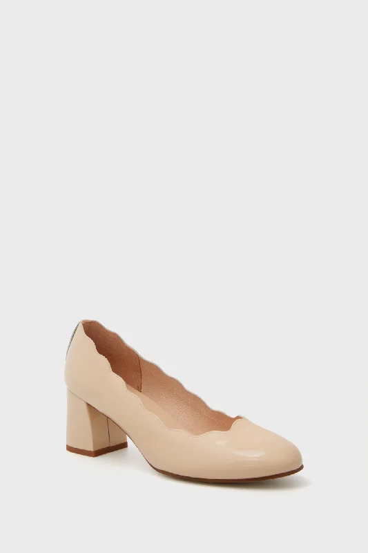 Sleek and Shiny Patent Pump Heels for a Polished Look--Beige Wave Patent Heels