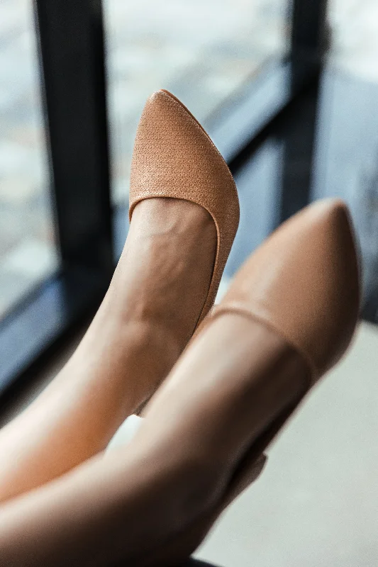 Stiletto Heel Pumps with Perfect Fit--Beige Shimmer Pumps Block Heels for Women-Fashionable & Classic