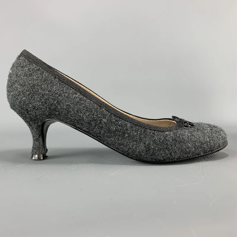 BETTINA Size 6 Charcoal Wool Bow Pumps---Charming Bow Pumps for a Cute and Stylish Look