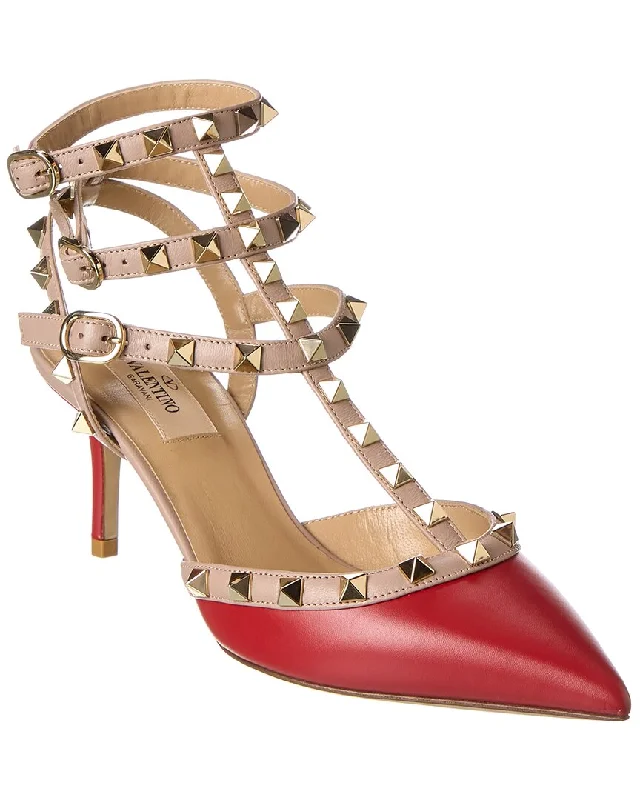 Stylish Ankle Strap Heels for Women--Valentino Rockstud Caged 65 Leather Ankle Strap Pump