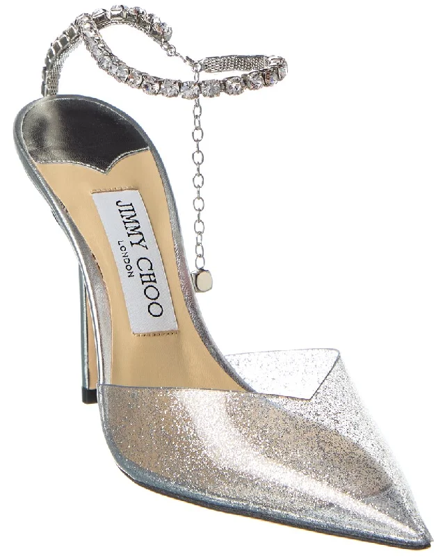 Jimmy Choo Saeda 100 Glitter Plexi & Leather Pump---Trendy Glitter Heels for a Glamorous Look