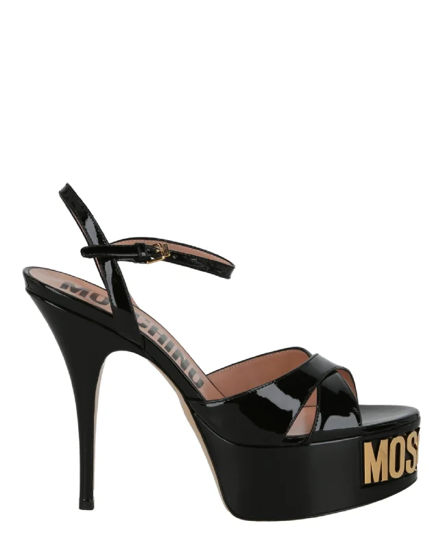 Versatile Heeled Sandals for Any Occasion---Moschino Womens Gold-Tone Logo Pump