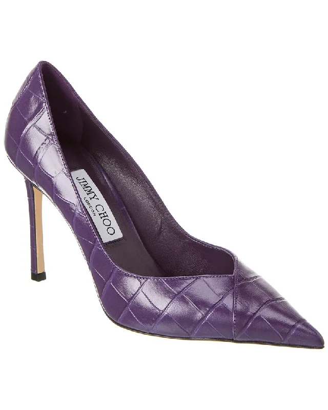 Jimmy Choo Cass 95 Croc-Embossed Leather Pump---Comfortable Leather Pumps for Office and Everyday Wear