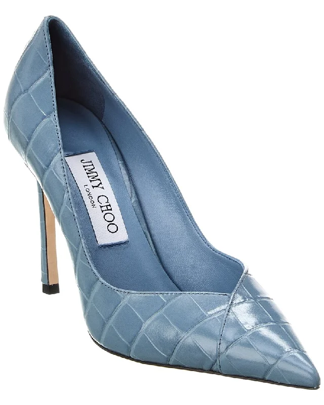 Jimmy Choo Cass 95 Croc-Embossed Leather Pump---Comfortable Leather Pumps for Office and Everyday Wear