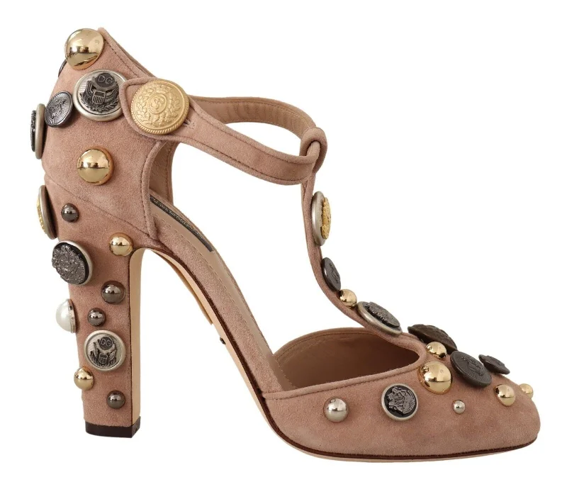 Affordable Suede Ankle Pumps for All-Day Wear--Dolce & Gabbana Glamorous Suede T-Strap Pumps with Women's Embellishment