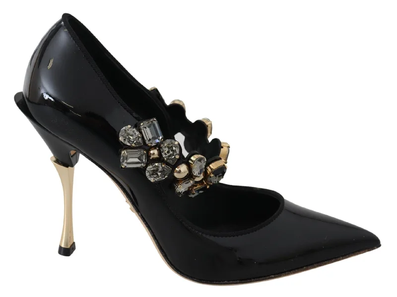 Dolce & Gabbana Elegant Black Leather Crystal Women's Pumps---Comfortable Leather Pumps for Office and Everyday Wear