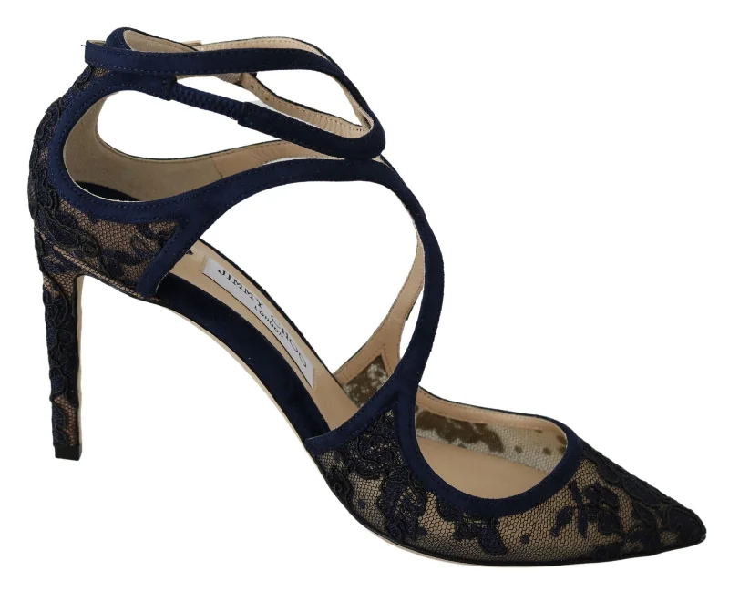 Jimmy Choo Navy Lancer Leather Pumps Elegance Women's Unleashed---Comfortable Leather Pumps for Office and Everyday Wear