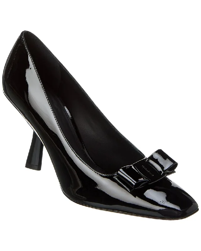 Sleek and Shiny Patent Pump Heels for a Polished Look--Ferragamo Anz Bow Patent Pump