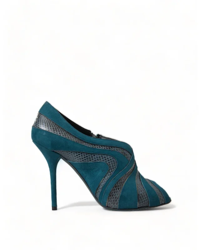 Affordable Suede Ankle Pumps for All-Day Wear--Dolce & Gabbana  Suede and Snakeskin Pumps Teal