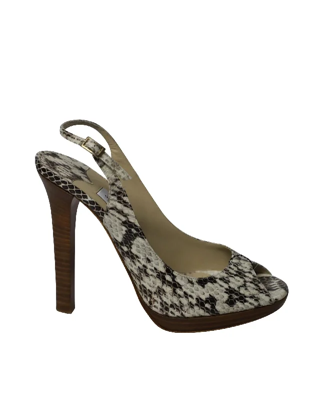 Jimmy Choo Peep-toe Slingback Heels in Snakeskin Leather---Comfortable Leather Pumps for Office and Everyday Wear