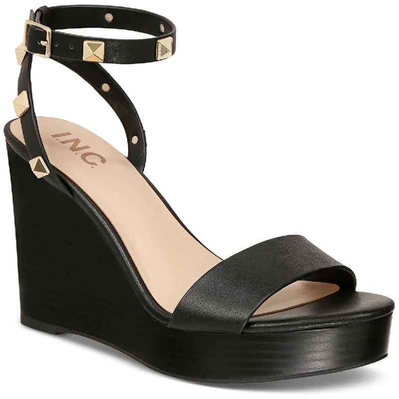 Womens Faux Leather Ankle Wedge Heels---Comfortable Leather Pumps for Office and Everyday Wear