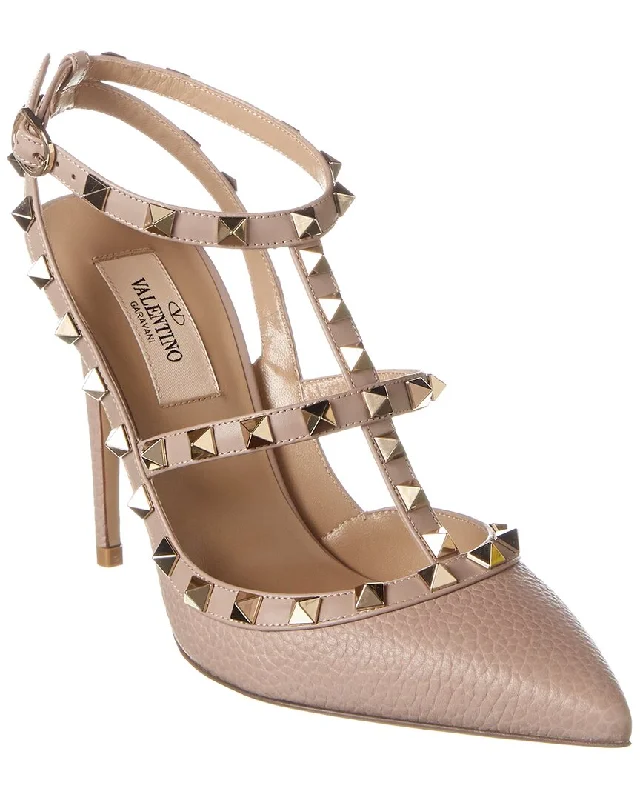 Valentino Rockstud Caged 100 Grainy Leather Pump---Comfortable Leather Pumps for Office and Everyday Wear