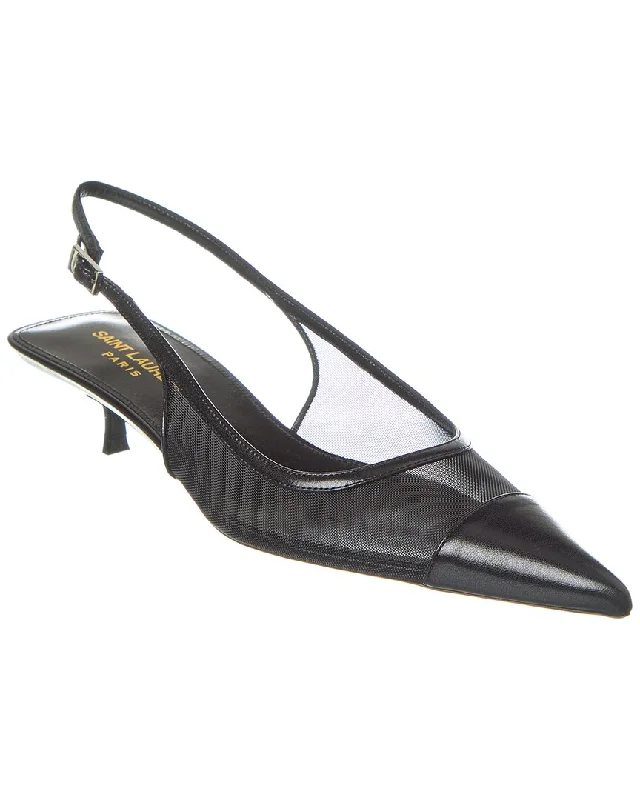 Fashionable Leather Slingback Pumps for Casual Wear--Saint Laurent Oxalis 30 Mesh & Leather Slingback Pump