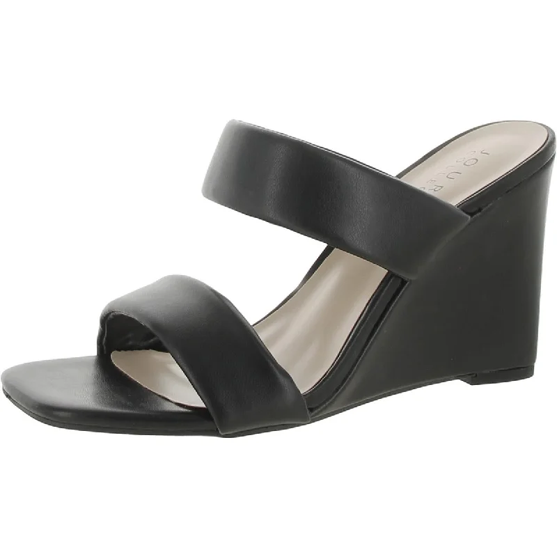 Womens Faux Leather Square Toe Wedge Heels---Durable Square Toe Block Heels for Everyday Use