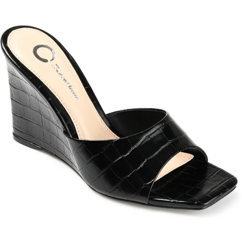 Womens Faux Leather Wedge Heels---Comfortable Leather Pumps for Office and Everyday Wear