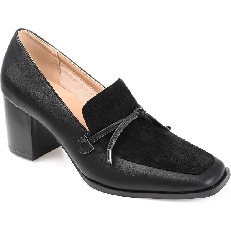 Trendy Chunky Heel Pumps for Casual Wear--Womens Bow Faux Leather Loafer Heels