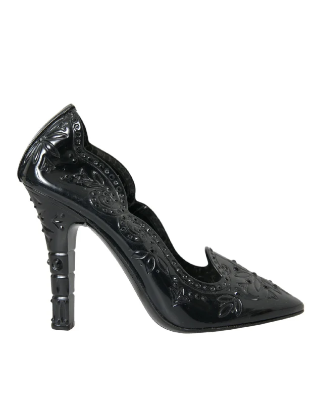 Affordable Rhinestone Pumps for a Dazzling Look---Dolce & Gabbana Black Crystal CINDERELLA Heels Pumps Women's Shoes