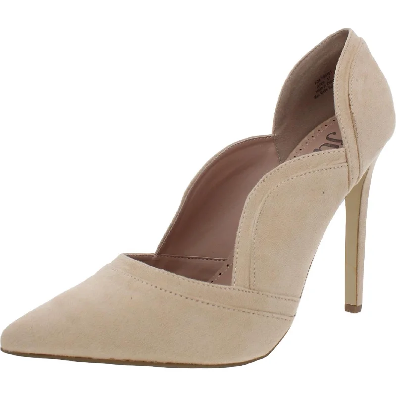 Affordable Suede Ankle Pumps for All-Day Wear--Adley Womens Faux Suede Scalloped Dress Heels