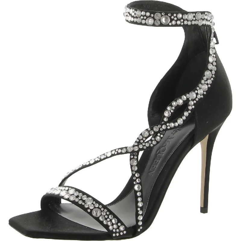 Stylish Ankle Strap Heels for Women--Womens Satin Embellished Ankle Strap