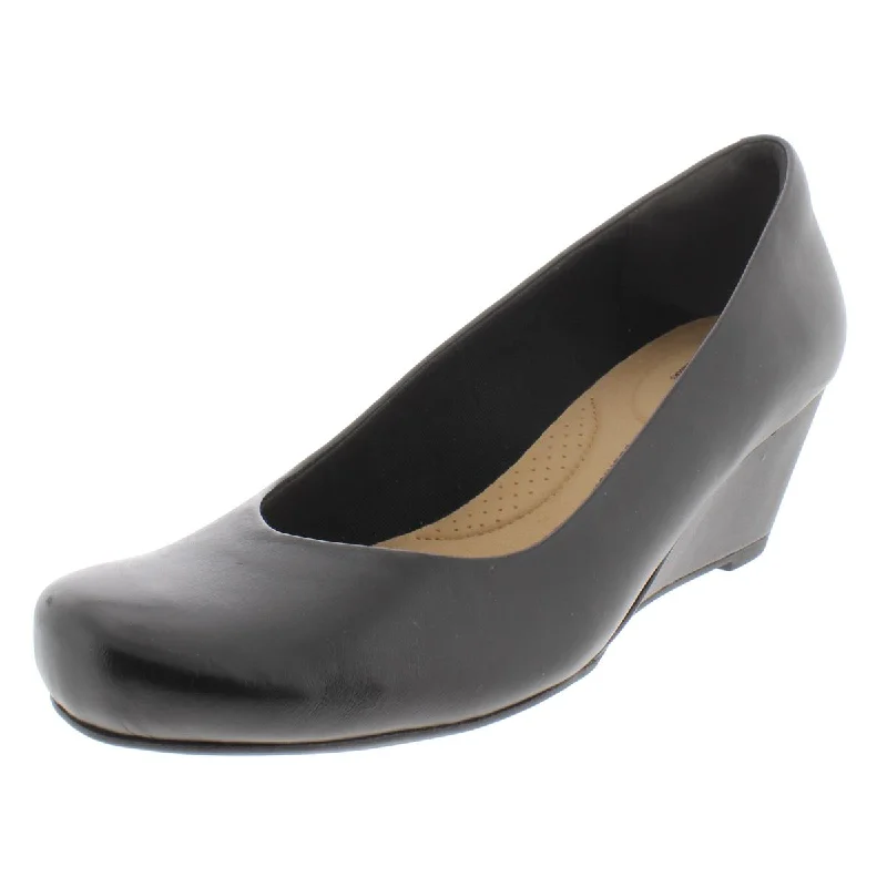 Flores Tulip Womens Leather Pumps Wedge Heels---Comfortable Leather Pumps for Office and Everyday Wear