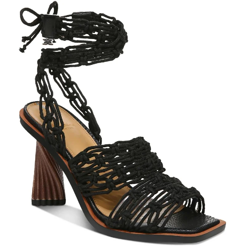 Harleigh Womens Macrame Square Toe Heels---Durable Square Toe Block Heels for Everyday Use