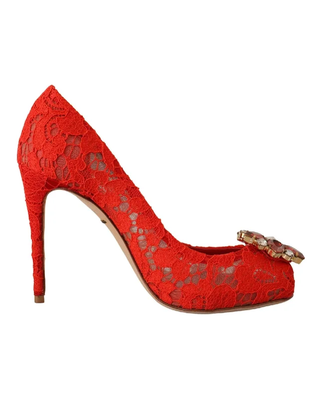 Affordable Rhinestone Pumps for a Dazzling Look---Dolce & Gabbana Lace Crystal Heels Pumps