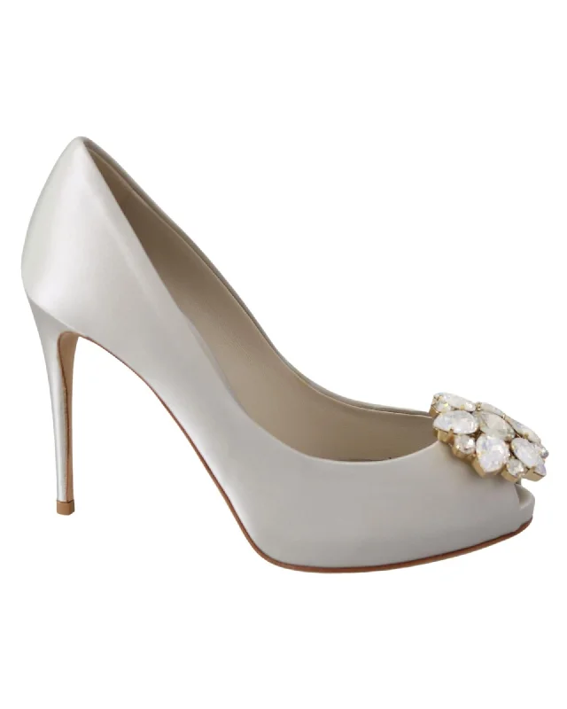 Trendy Peep Toe Platform Heels Crafted from Genuine Leather--Dolce & Gabbana Gorgeous  Crystals Peep Toe Heels Pumps