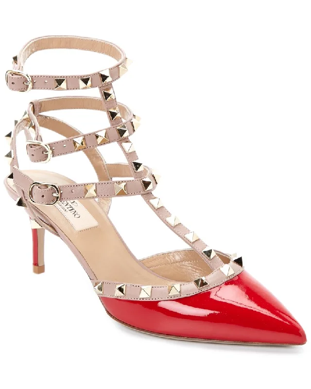 Sleek and Shiny Patent Pump Heels for a Polished Look--Valentino Rockstud Caged 65 Patent Ankle Strap Pump