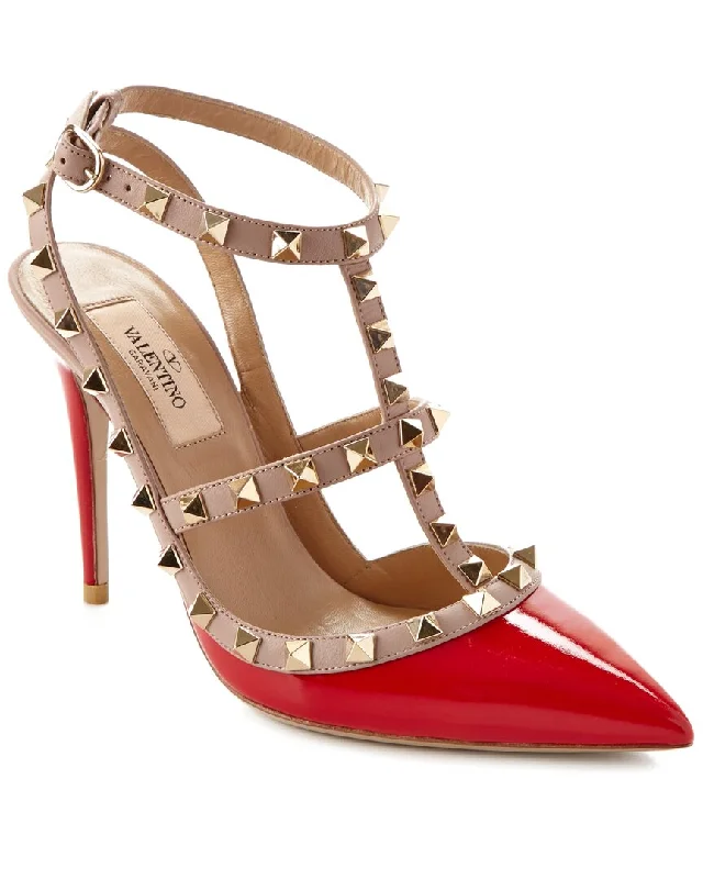 Sleek and Shiny Patent Pump Heels for a Polished Look--Valentino Rockstud Caged 100 Patent Pump