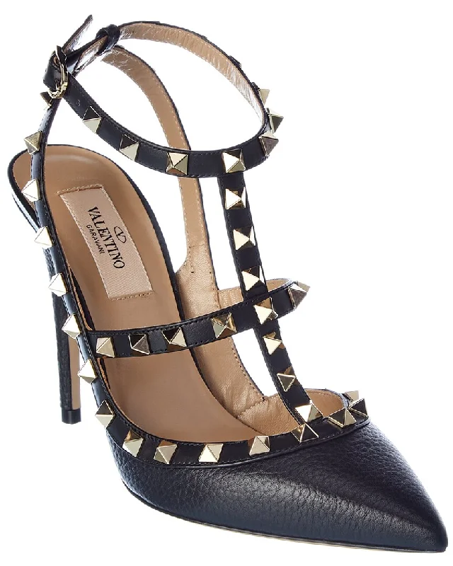 Valentino Rockstud Caged 100 Grainy Leather Pump---Comfortable Leather Pumps for Office and Everyday Wear