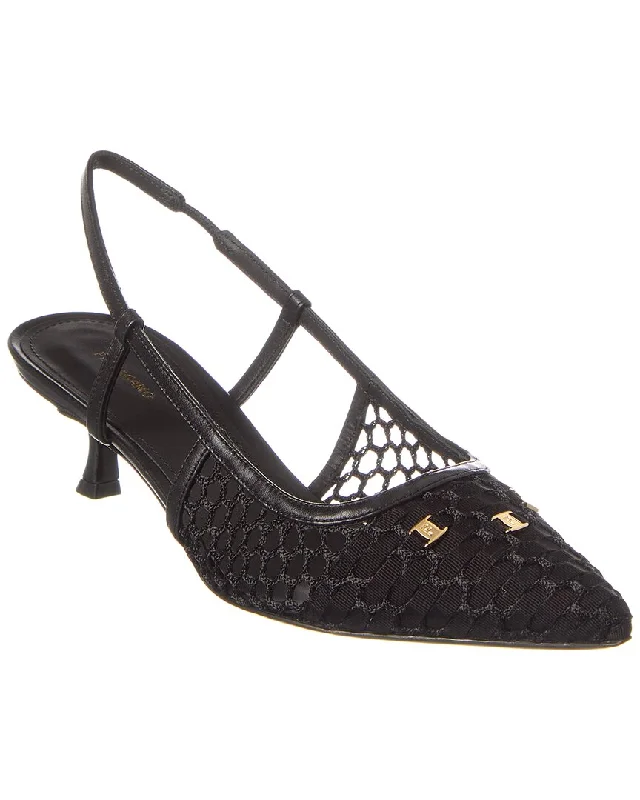 Fashionable Leather Slingback Pumps for Casual Wear--Ferragamo Vara Chain Mesh & Leather Slingback Pump