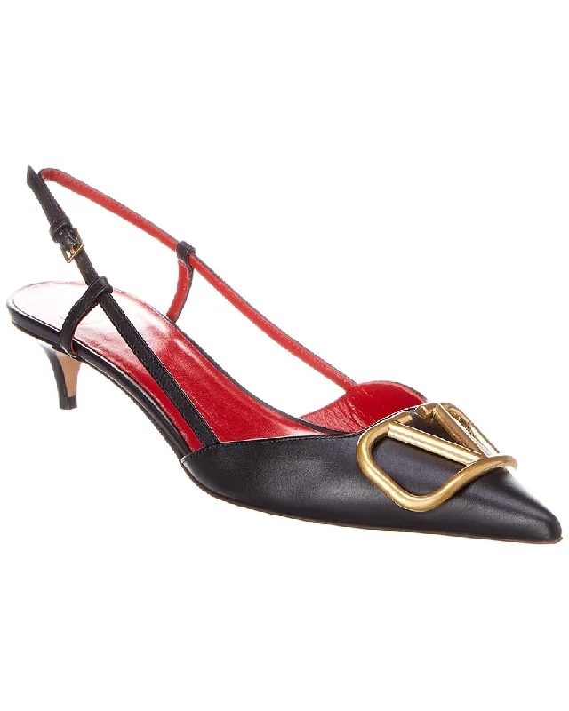 Fashionable Leather Slingback Pumps for Casual Wear--Valentino Vlogo 40 Leather Slingback Pump