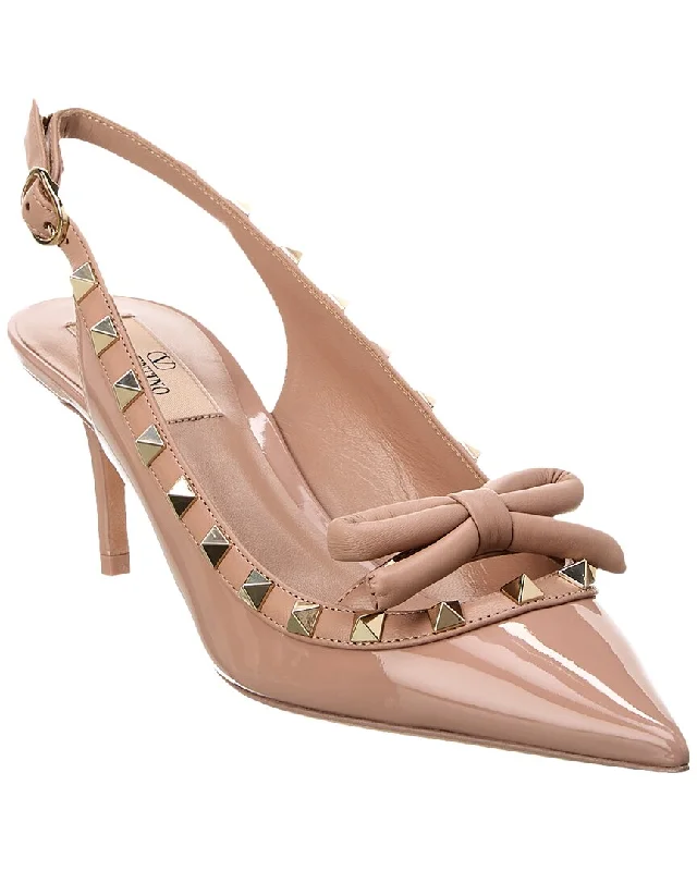 Sleek and Shiny Patent Pump Heels for a Polished Look--Valentino Rockstud 60 Patent Slingback Pump