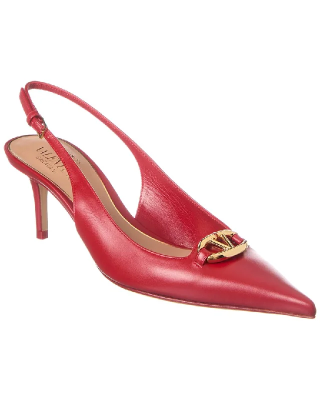 Fashionable Leather Slingback Pumps for Casual Wear--Valentino Vlogo 60 Leather Slingback Pump