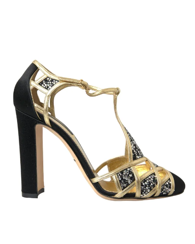 Affordable Suede Ankle Pumps for All-Day Wear--Dolce & Gabbana Gold Embellished Black Suede High Heel Pumps