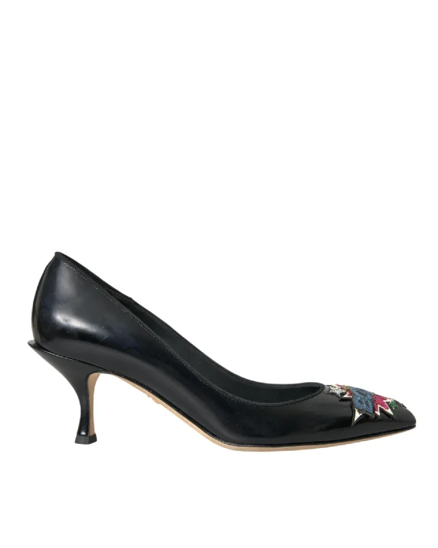 Dolce & Gabbana Leather Patch Heels Pumps---Comfortable Leather Pumps for Office and Everyday Wear