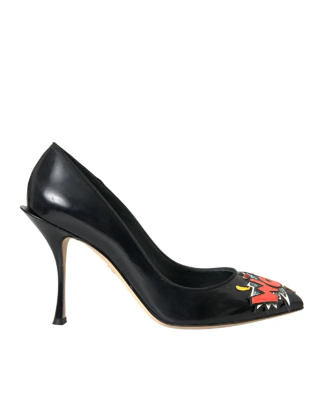 Dolce & Gabbana Leather Patch Heels Pumps Shoes---Comfortable Leather Pumps for Office and Everyday Wear