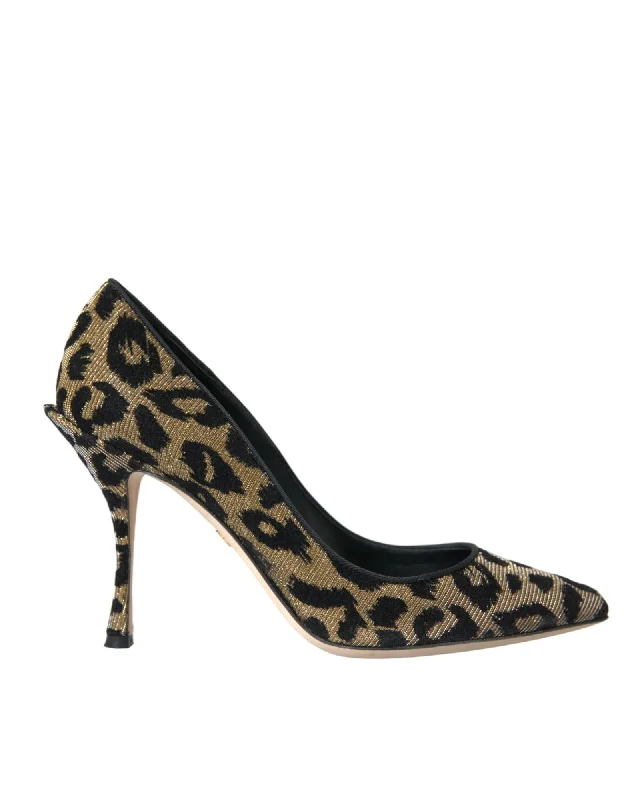 Dolce & Gabbana Leopard Lurex Heels Pumps Shoes - Black and Gold Pattern---Fashionable Kitten Heels for Date Night