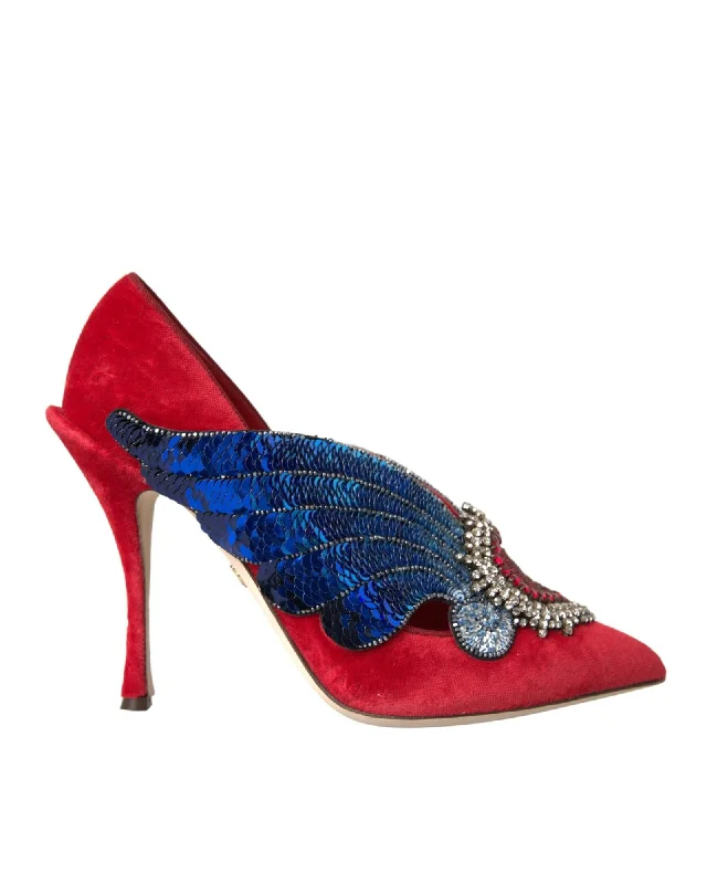 Dolce & Gabbana Velvet Embellished High Heel Pumps---Chic Embellished Pumps for a Glamorous Look