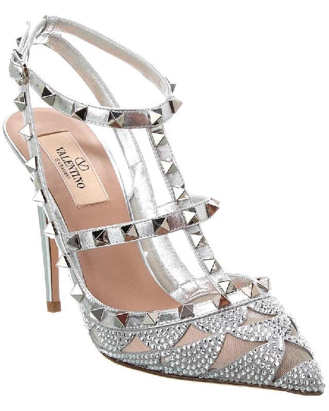 Valentino Rockstud Caged 100 Leather & Mesh Pump---Comfortable Leather Pumps for Office and Everyday Wear